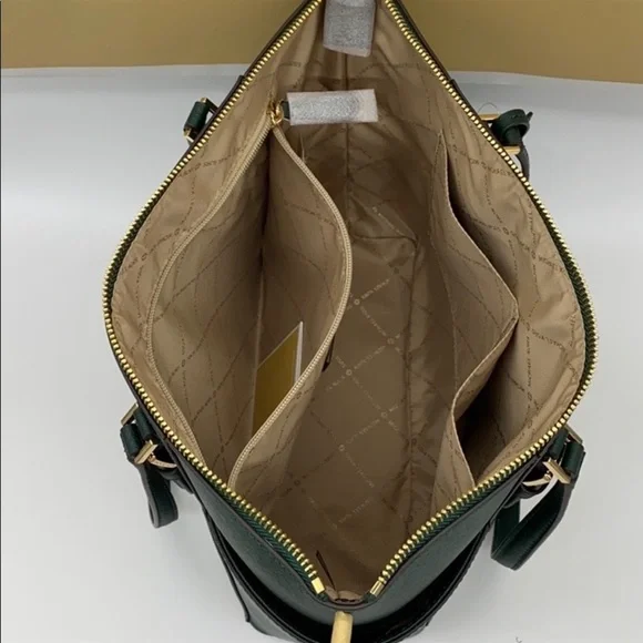 MICHAEL KORS Charlotte Large Leather Top-Zip Tote Racing Green - Picture 3 of 15